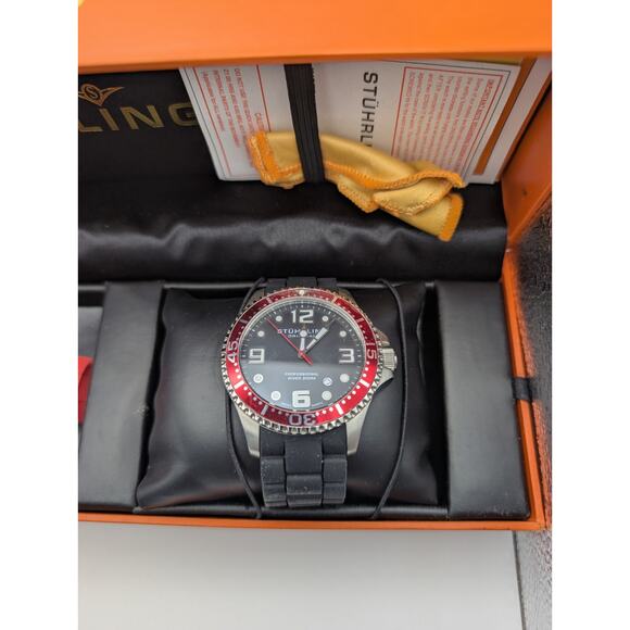 Stührling Original Professional Diver 200M Watch Swiss Quartz Red Bezel New main image 5